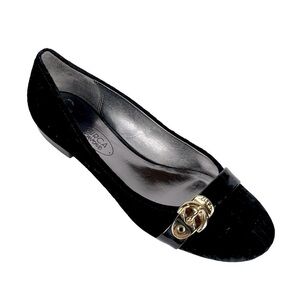 JOAN & DAVID CIRCA BLACK VELVET ALLIGATOR BUCKLE LEATHER OUTSOLE BALLET FLATS